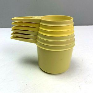 Vintage Tupperware Measuring Cups Set 6 Nesting Gold Yellow Stackable Embossed